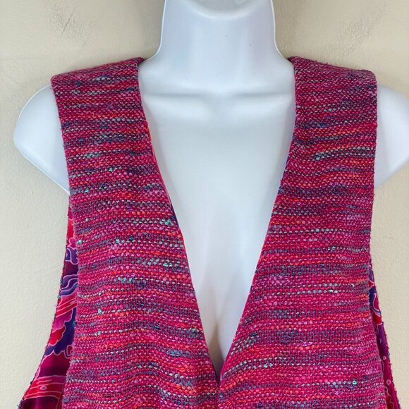 Vintage Fiber Art The Tangled Web Womens Handmade Vest Size L Pink REVERSIBLE - Picture 7 of 13